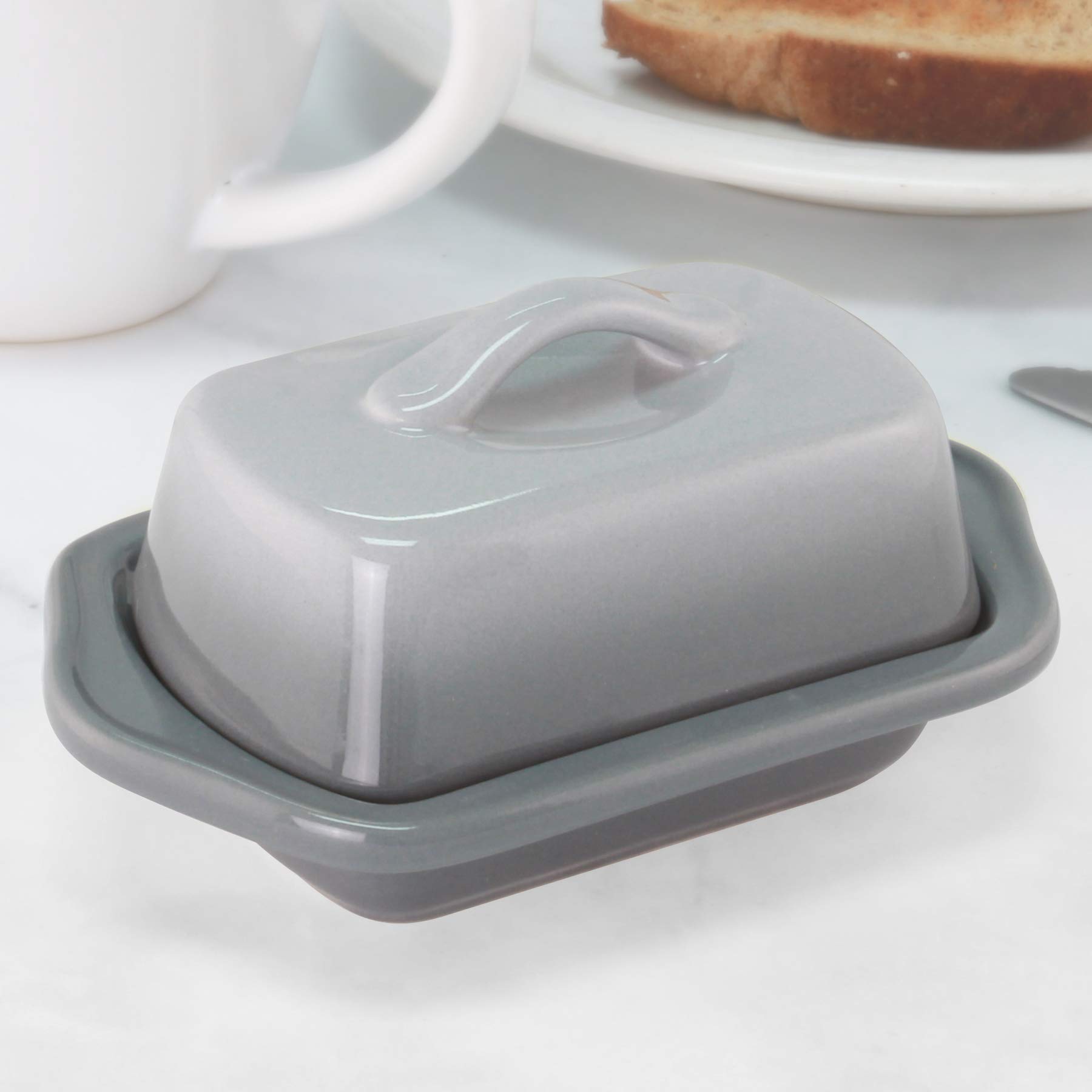 Chantal Lot de 2 mini beurriers en céramique Gris délavé 12,7 cm