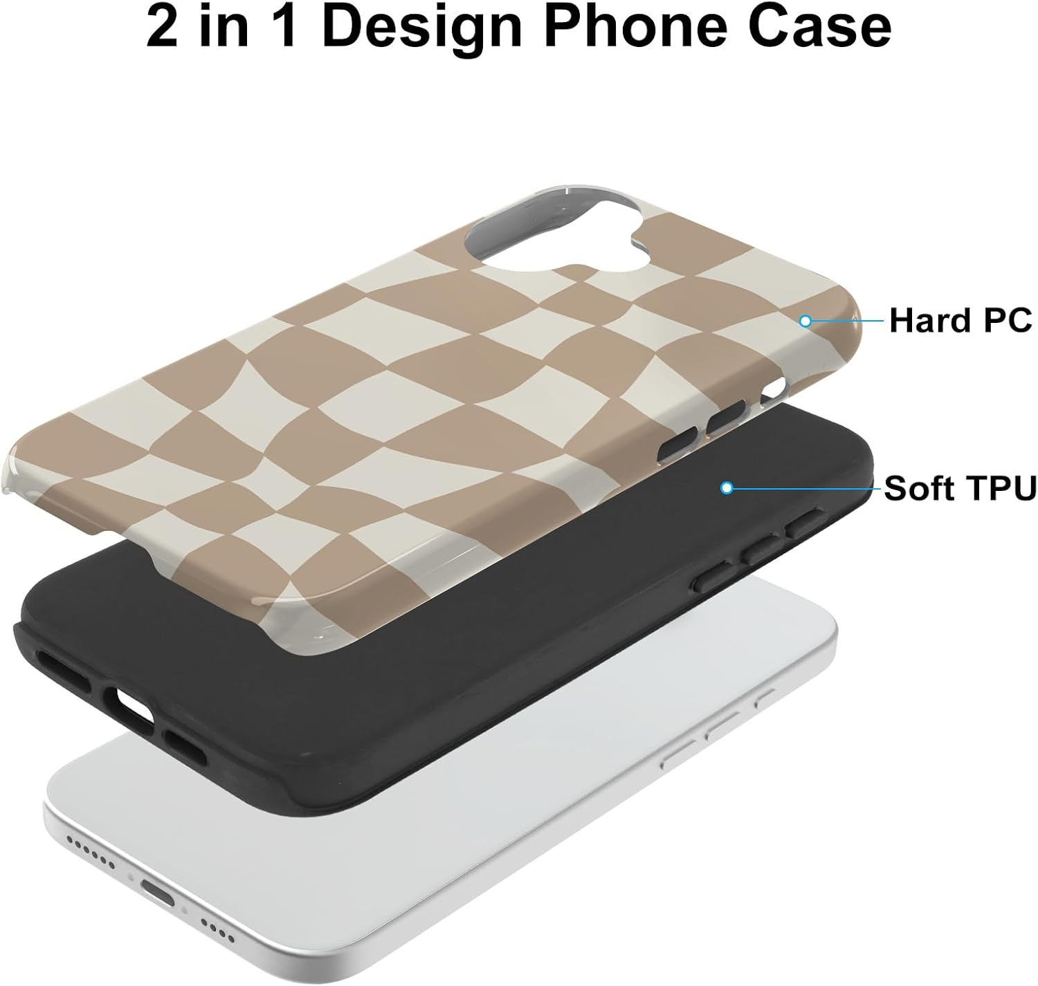 MZELQ Magnetic for iPhone 17 Case 6.3 Inch, Beige Brown Checkerboard Checkered Grid Pattern [Compatible with Magsafe] 2 in 1 Glossy Shockproof Protection Hard Phone Cover for Women Men