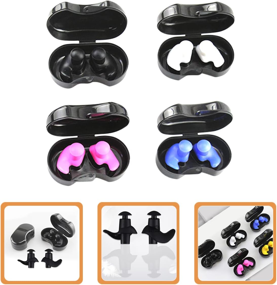 4pairs Silicone Ear Plugs for Adults and Boys and Girls Reusable Swimming Earplugs for Surfing Snorkeling and Bathing Flexible and Comfortable Fit Black White and