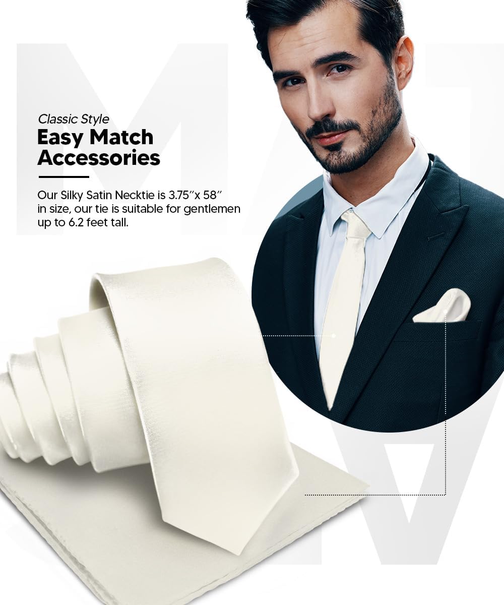Premium Solid Satin Necktie & Pocket Square Set for Men - Matching Men's Tie Set
