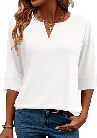 AKEWEI Womens V Neck 3/4 Sleeve T Shirts Summer Top Dressy Casual Basic Tees Shirt Tunic Blouses