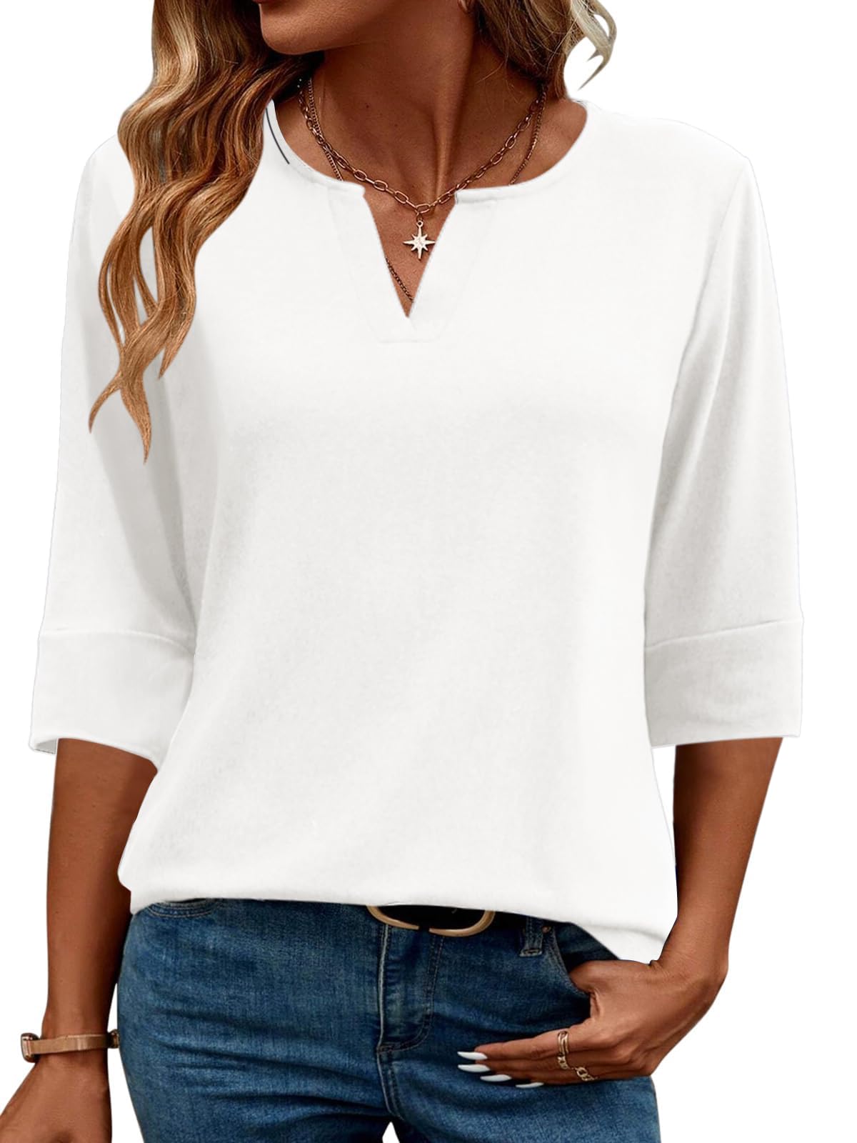 AKEWEI Womens V Neck 3 4 Sleeve T Shirts Summer Top Dressy Casual Basic Tees Shirt Tunic Blouses