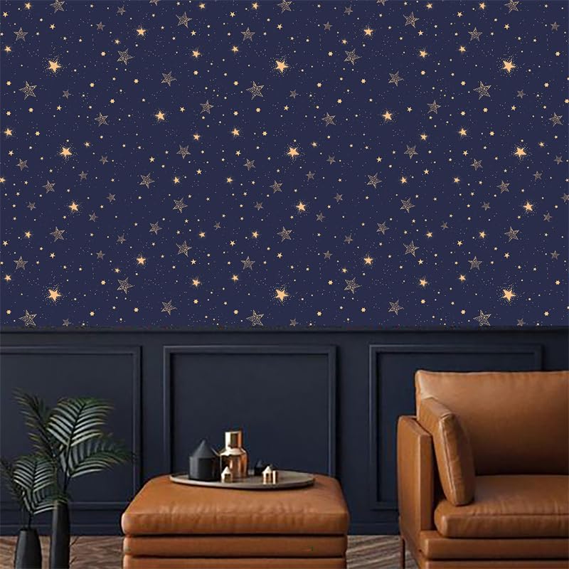 Papier peint adhésif mural bleu violet à étoiles pour créer une chambre d'enfant féerique