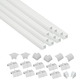 D-Line 157in White Corner Cable Concealer Multipack, Floor Wire Hider, Quarter Round Cord Cover, Organize Cords in Corners, Floor Molding - 10x 15.7in Lengths & Accessories