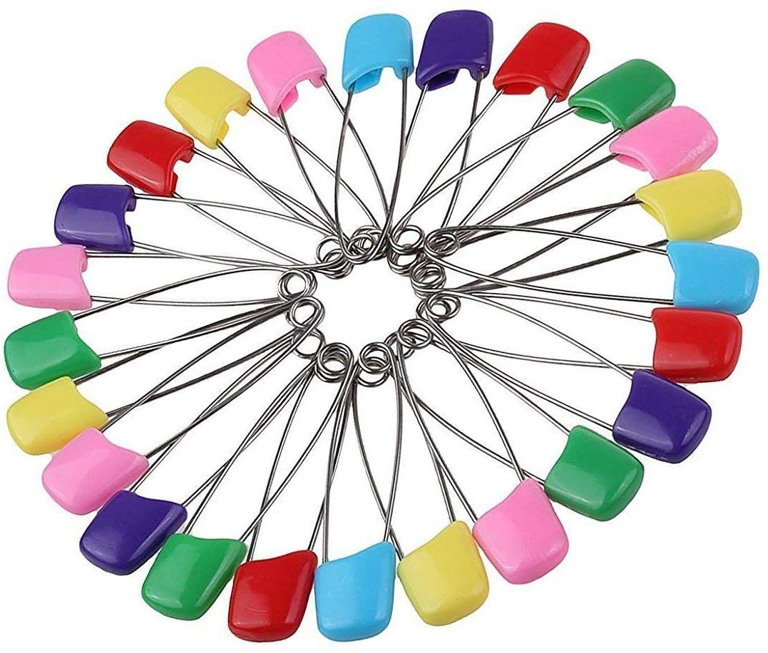 142 PCS 5.5cm Length Baby Safety Pins, Assorted Color Plastic Head Diaper Nappy Pins, Safety Pins Plastic Head Locking Cloth Safety Pins Clip Holder - Pins for Cloth, Diaper, Dress, Socks, and Gloves