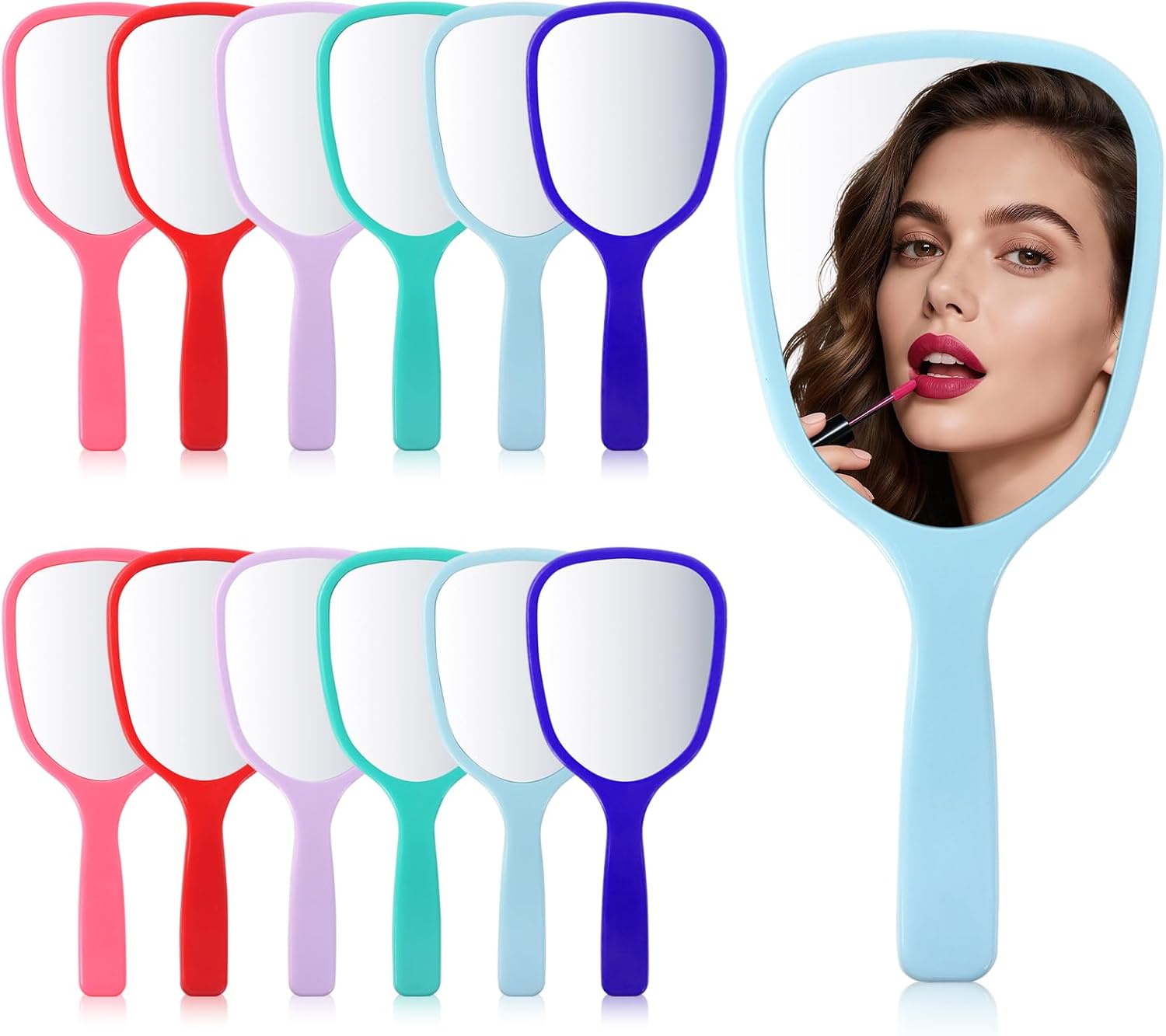 12 Pcs Small Handheld Mirrors with Handle, Plastic Makeup Mirror