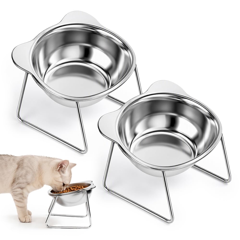 15° Tilted Elevated Cat Bowl 5.9 Inch Stainless Steel Raised Feeder