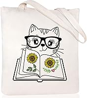 Vista 1 de Andeiltech - Bolsa de lona para mujer, con diseño de gato bonito y estética, bolsas reutilizables para compras y comestibles, con bolsillo