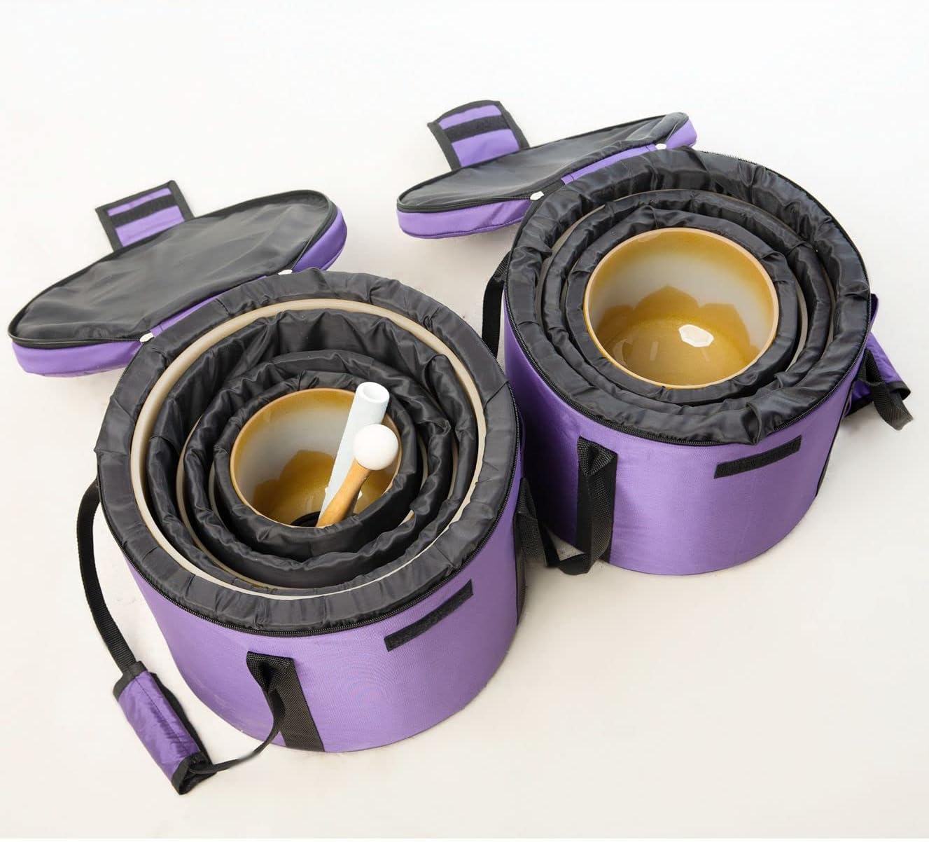 Leize 6-12 inch Gold Lotus Design Chakra Tuned 432hz Set of 7 Quartz Crystal Singing Bowls with Heavy Duty Carrying Cases and Singing Bowl Mallet Suede Strikers