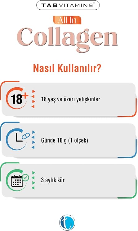 TABVITAMINS All in Collagen 30 Servis Aromasız Hidrolize Kolajen Peptitleri Tip 1 Tip 2 Tip 3 Tip 5 Tip 10 Akasya Gamı Yumurta Kabuğu Zarı Bromelain Hyaluronik Asit Vitamin C Magnezyum