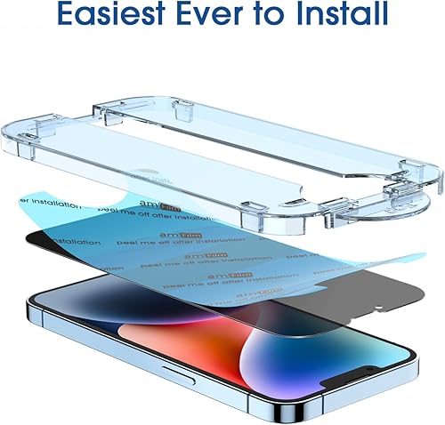 Miniatura 4 de amFilm OneTouch - Protector de pantalla de privacidad compatible con iPhone 14iPhone 13iPhone 13 Pro, vidrio templado 9H de 6.1 pulgadas, antiespía,