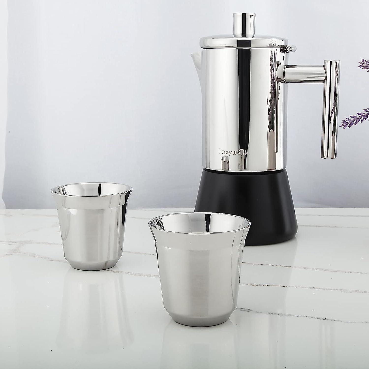 Easyworkz Stainless Steel Espresso Cup 2pcs Set Double Wall Insulated Metal Demitasse Cups 5 oz - Image 4