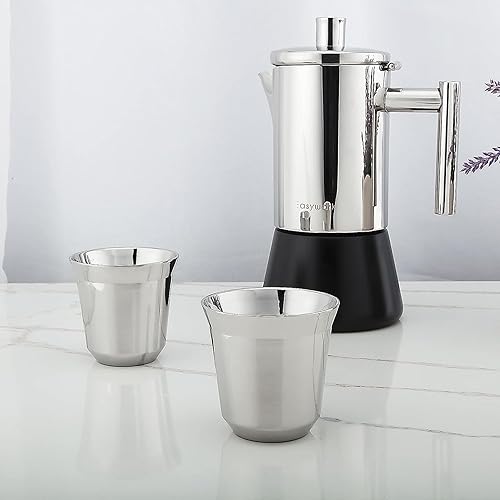 Miniatura 4 de Easyworkz Juego de 2 tazas de café expreso de acero inoxidable con aislamiento de doble pared de metal Demitasse Cups 5 oz