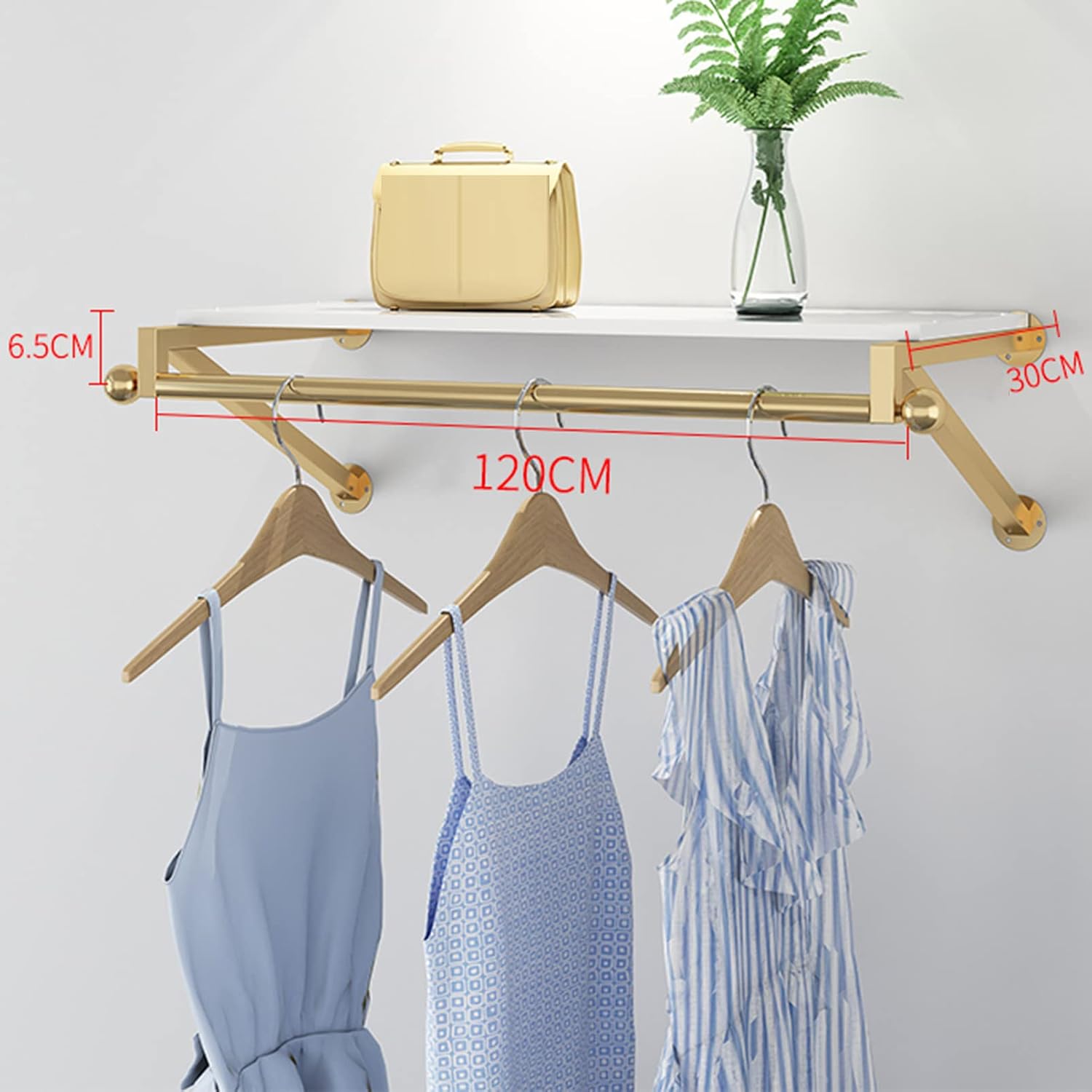 Floor-Standing Solid Wood Rotating Coat Rack，Gold Wall-Mounted Coat Rack with Top Shelf - 90cm Creative Clothing Store Display Stand, Towel & Garment Rack, Perfect for Entrances & Retail Use
