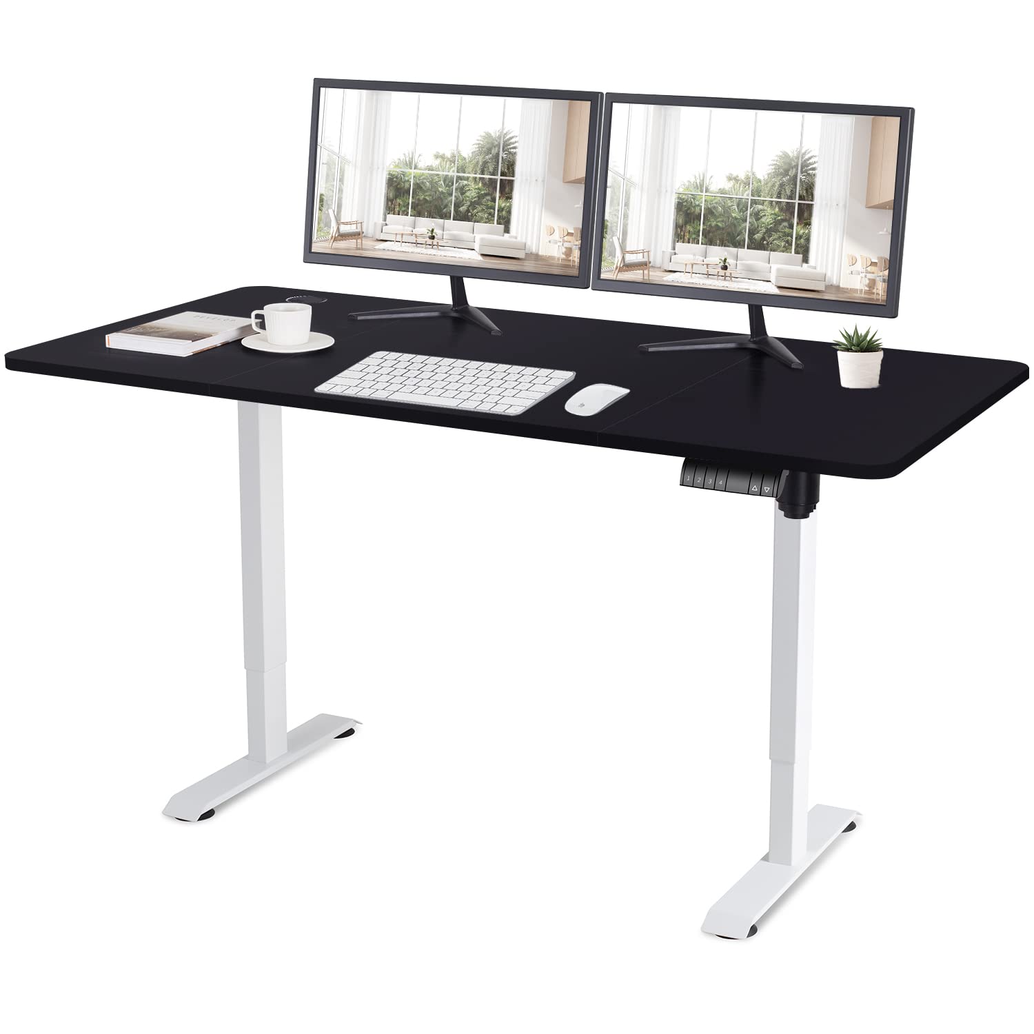 Homall Electric Height Adjustable Standing Desk Office Computer Desk Stand Up Desk For Home Office with Desktop(160 x 80 cm, White Frame+Black Desktop)
