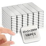 Junarter 100 Pack Bar Magnet, 20x5x2mm Rectangle Magnets, Thin Magnets, Double Sided Magnet, Magnetic Bars Strip for Home, Office, Garage, Fridge, Refrigerator