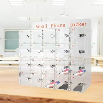 Cell Phone Jail, Acrylic Cell Phone Lock Box, Wall-Mounted Cell Phones Storage Cabinet, 20 Slots Clear Cell Phone Lockers for Office School Gym,Large Grid