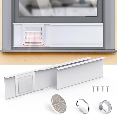 Flehomo Kit de ventana de ventilación de secadora, incluye cubierta de ventilación de secadora con solapas móviles, kit de ventilación de secadora