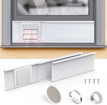 Flehomo Dryer Vent Window Kit, Include Dryer Vent Cover with Moving Flaps, Dryer Vent Kit for 4" Diameter Dryer Hose, Adjustable Window Vent Kit for Sliding Windows with Insulating Aluminum Seal Tape
