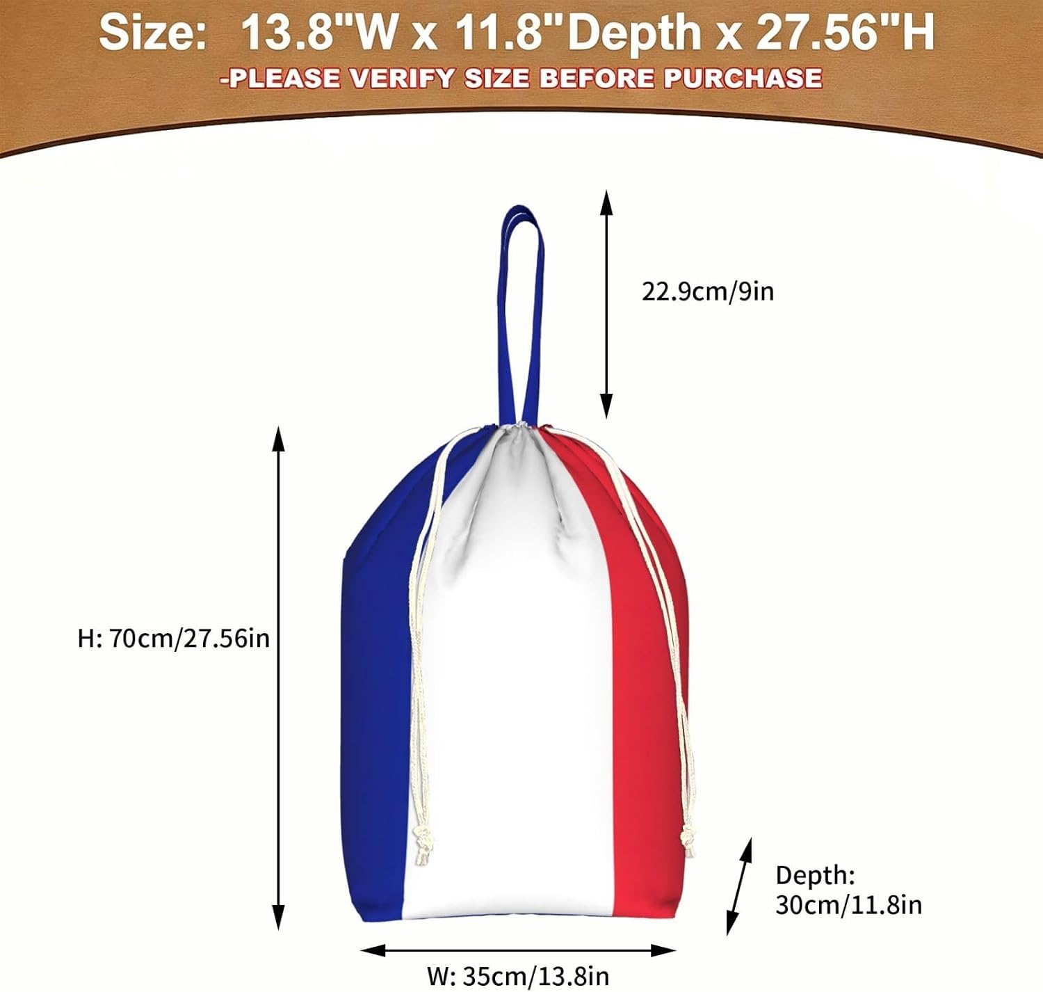 Oxford French flag Print Large-capacity drawstring laundry bag with Handles for Dorm,Hotel