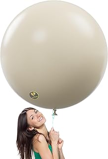 AFTERLOON® Biodegradable Balloons 6 pcs 36 Inch Orb Perfect Round Giant Extra Large Sand White, Thickened Strong Natural Latex Jumbo Big Helium Float, Shower Gender Reveal Birthday Party Decorations