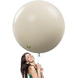 AFTERLOON® Biodegradable Balloons 6 pcs 36 Inch Orb Perfect Round Giant Extra Large Sand White, Thickened Strong Natural Latex Jumbo Big Helium Float, Shower Gender Reveal Birthday Party Decorations