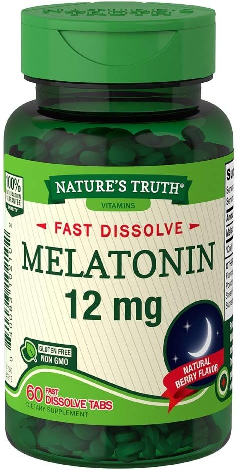 Nature's Truth Melatonin 12 mg Fast Dissolve Tabs Natural Berry Flavor - 60 ct, Pack of 6