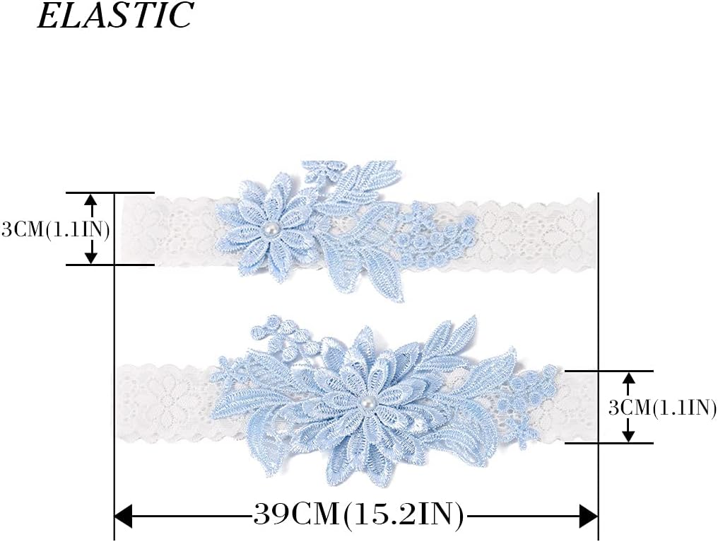Bridal Wedding Garter Blue Lace Floral Garters Stretch Leg Garter Set Bridal Accessories for Women
