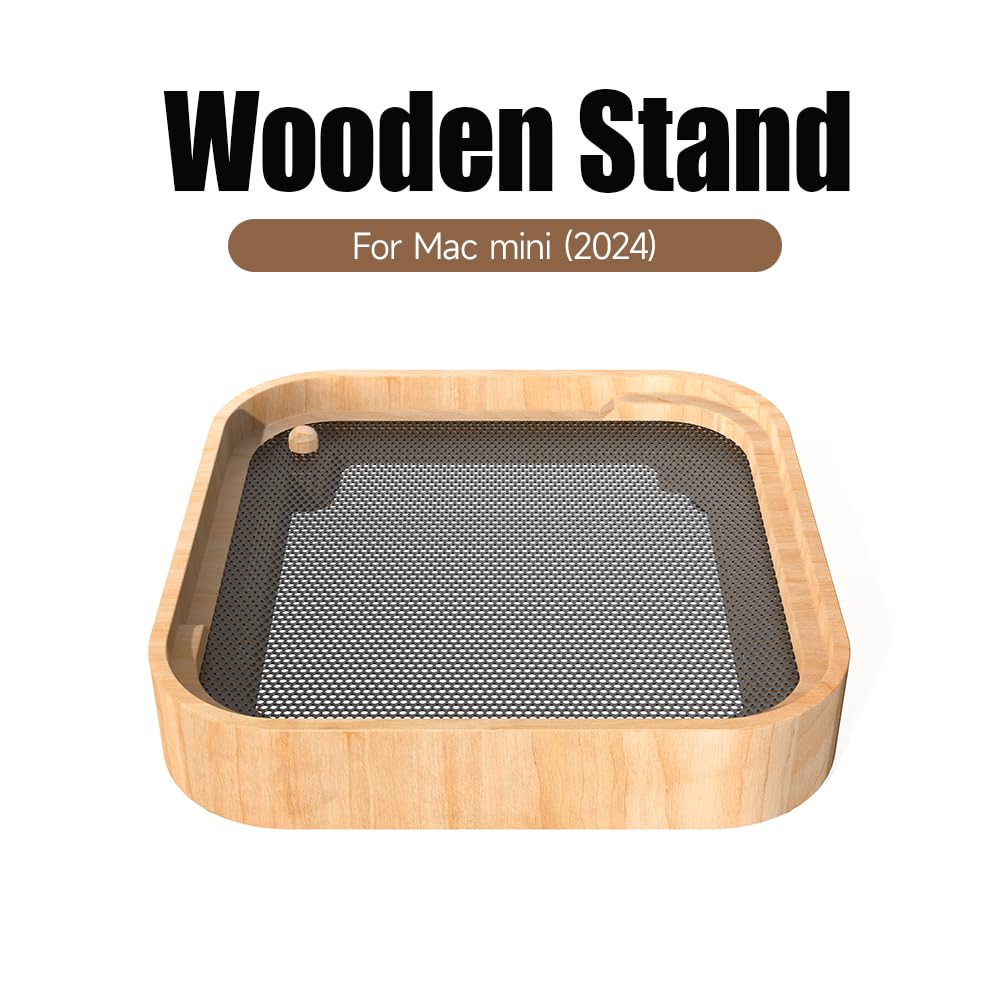 Supporto in legno per Mac Mini M4/M4 Pro (2024) - Stabile con filtro antipolvere, dissipazione del calore ottimizzata, comodo accesso al pulsante di accensione