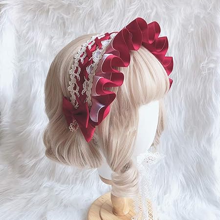 Amazon コスプレ系 ロリータ スピンドール ヘッドドレス レース サテン リボン 編みこみ オーガンジー セット ゴスロリ メイド ヘア アクセサリー レッド コスプレ 仮装 通販