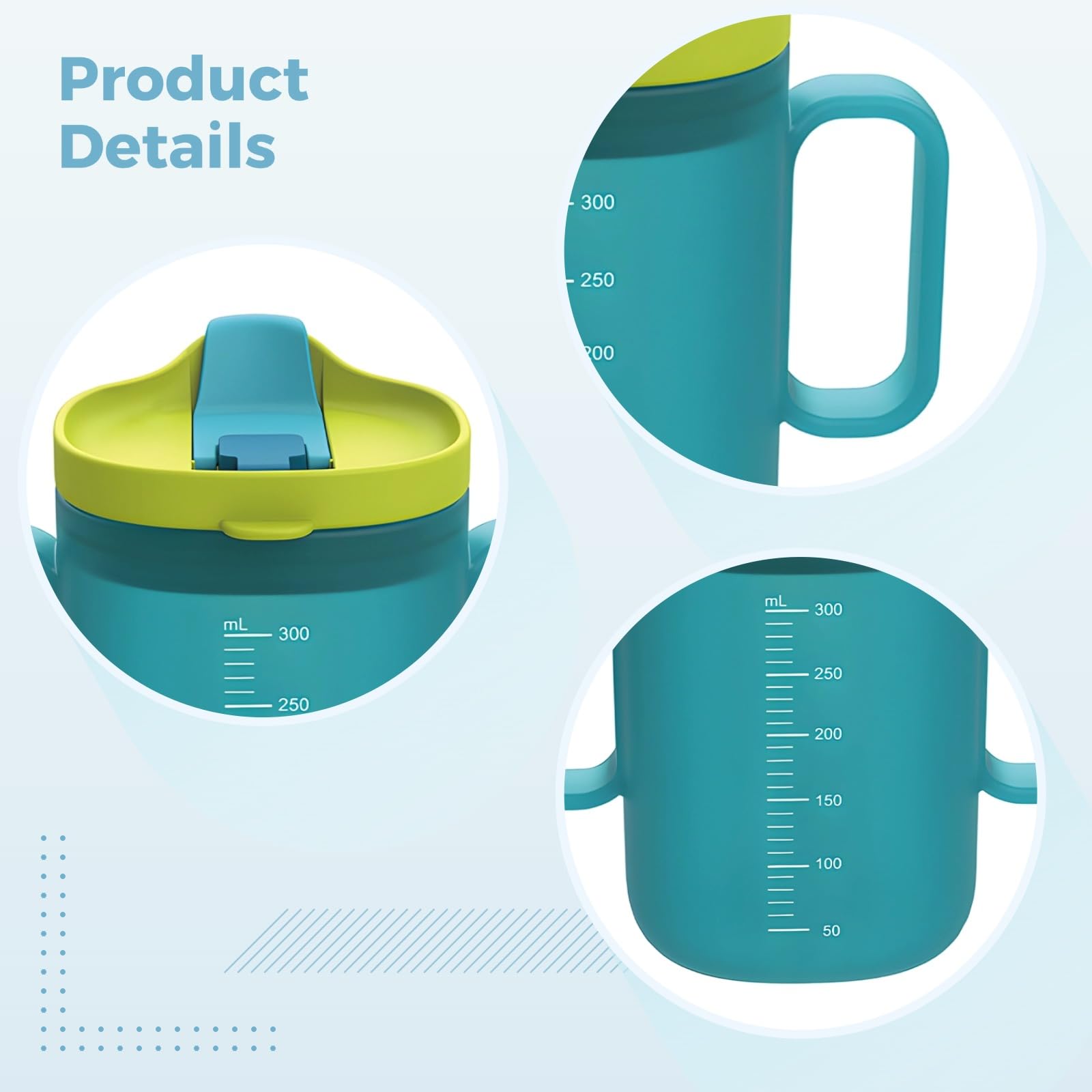Générique Lot de 2 gobelets d’apprentissage pour enfant, 300 ml, avec 2 poignées, bec canard et graduation, gobelet PP pour lait et eau, bleu ciel et corail, tasse d’apprentissage Young One