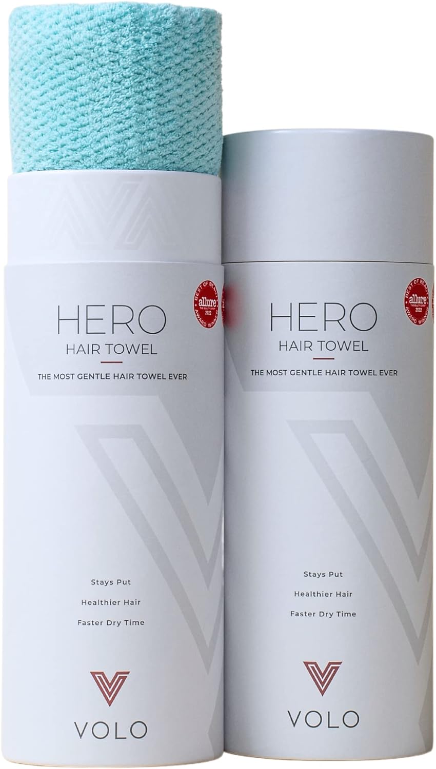 VOLO Hero Hair Towel | Super Absorbent Quick Dry Nanoweave | Reduces Dry Time by 50% | Large Wrap for All Hair Types Hero Capri Blue - Tube