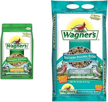 Wagners Songbird Supreme Wild Bird Food Blend 8 lbs and Southern Regional Blend Wild Bird Food 20 lbs