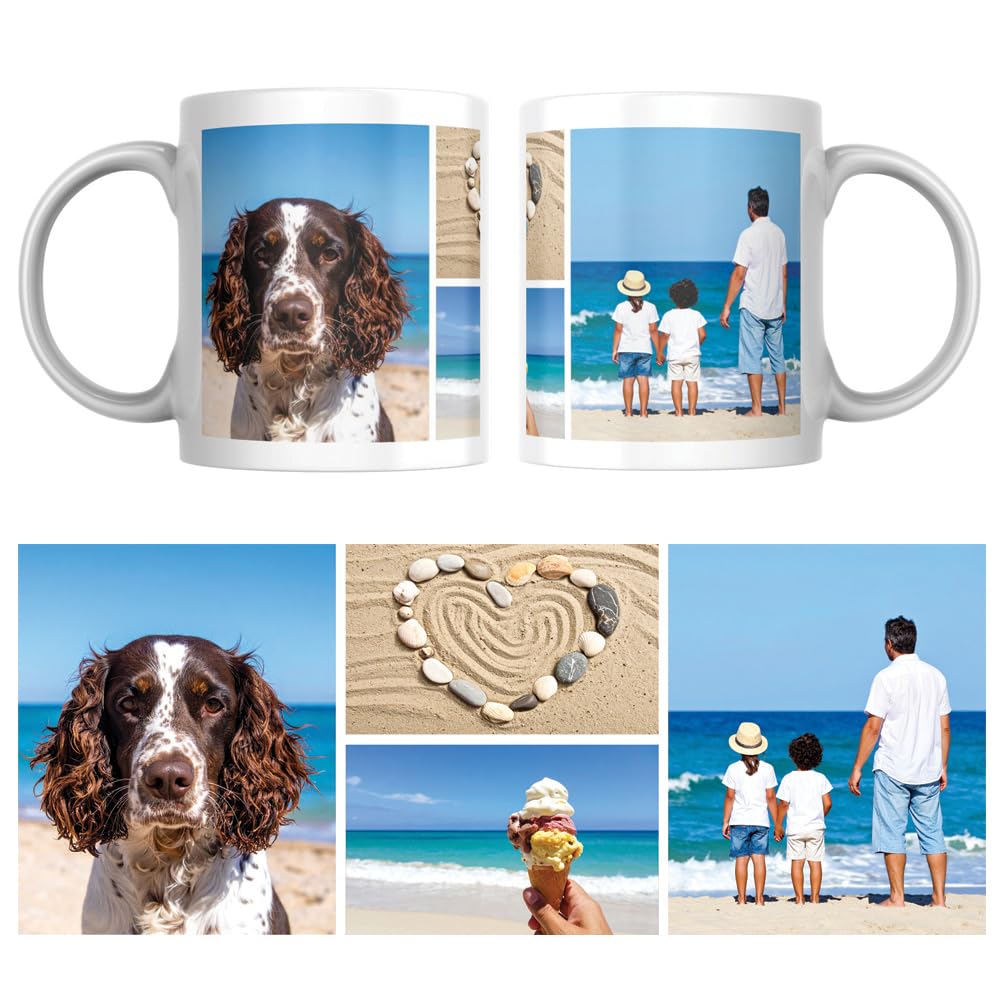 MUGGZ - Personalised Ceramic Mug (11oz) with Photo - Personalise with a 4 Photo/Logo Collage - Novelty Custom Gift for Family, Birthday, Anniversary, Mum, Dad, Corporate Business