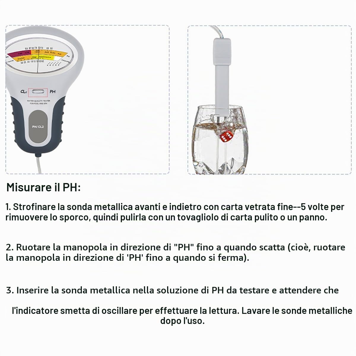 Tester di qualità dell'acqua, analizzatore digitale spa idromassaggio, tester 2 in 1 PH e Cl2, tester di livello di riempimento, misuratore di qualità dell'acqua per piscina spa, monitoraggio della