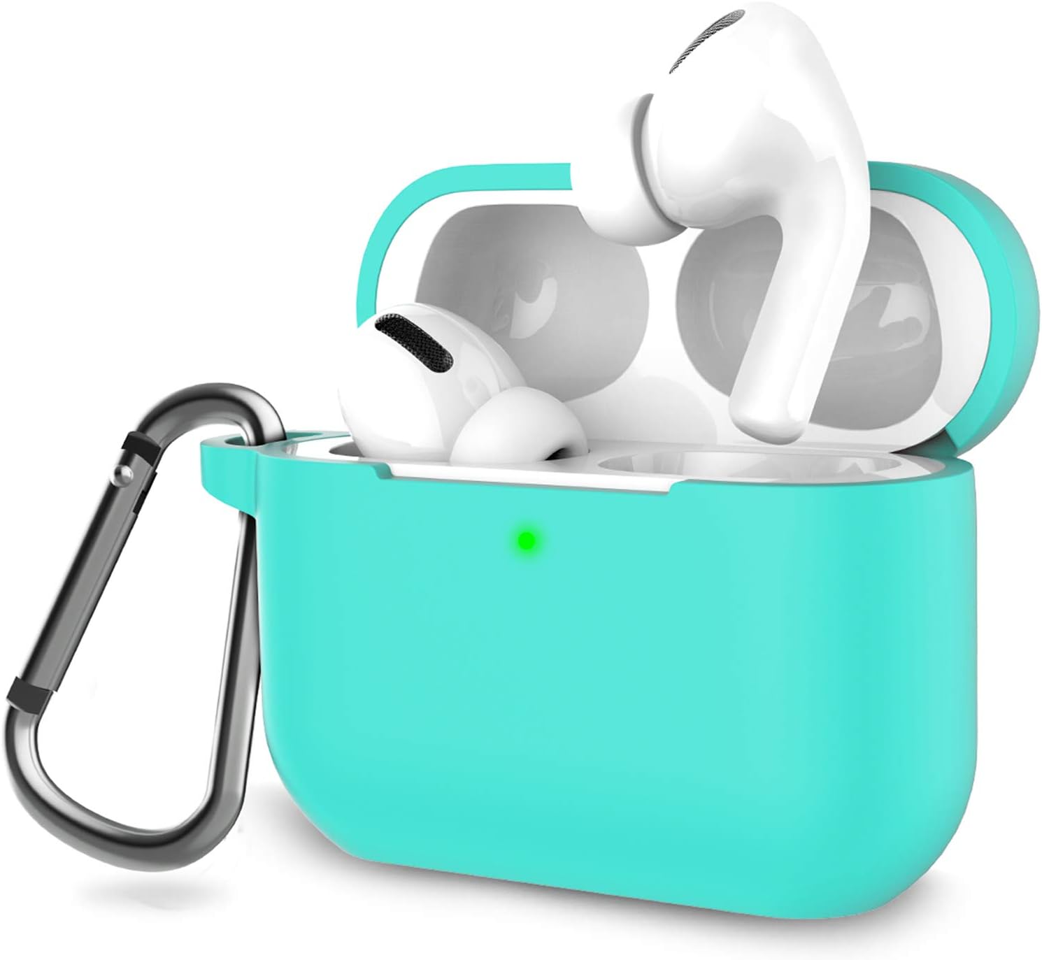 AirPods Pro Case Cover, Music Tracker Protective Silicone Carrying Case with Keychain for AirPods 3 Charging Case (Front LED Visible) (Green)