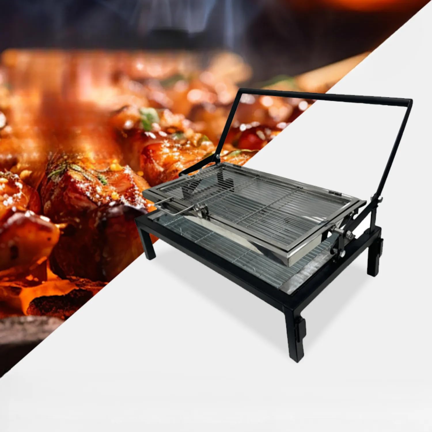 Barbecue portatile pieghevole con griglia a carbonella, stile casa, campeggio, universale, spiedino, barbecue alla griglia per pesce, griglia multifunzione (nero, di piccole dimensioni)