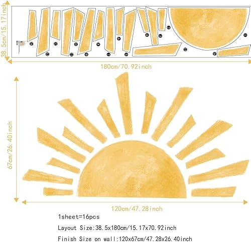 Miniatura 4 de Calcomanía de pared de medio sol para habitación de los niños, calcomanías de pared de vinilo, calcomanías de pared de guardería, calcomanías
