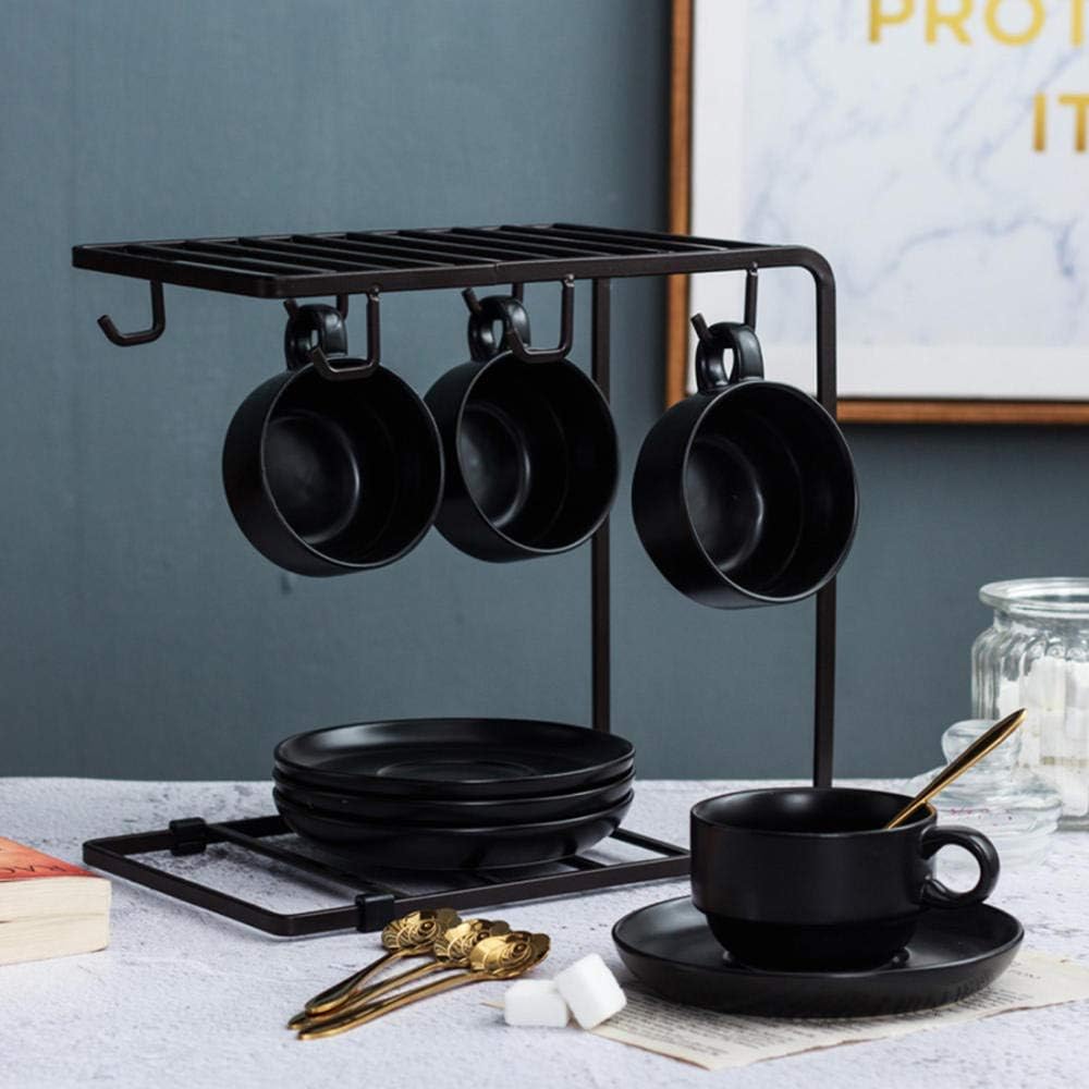Espresso Set 4 Piece Continental Household Coffee Set Solid Color Coffee Cup Set with Bracket 150ml@Matte black [6-piece set] + U-frame + spoon