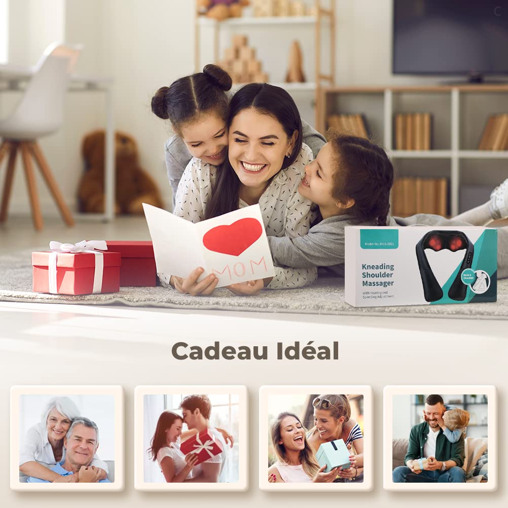 ELEHOT-Store Masseur Cervical Rotatif 4D, Massage avec Rouleaux de Shiatsu Masseur, 45°C Thérapie Thermique Massage Dos Nuque Cervicales Epaule, Vitesse Réglable, Cadeaux pour Maman Papa Aînés