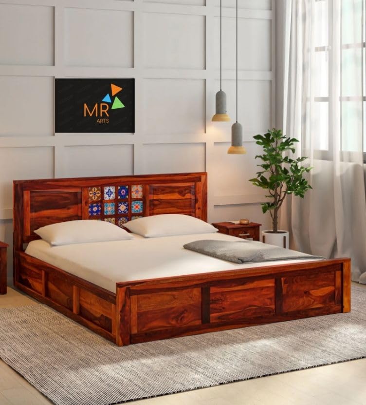 MR ARTS Wood Sheesham Wood Wooden King Size Bed with Box Storage and Honey Finish - Double Cot Palang Plang - Perfect for Your Bedroom | Easy Assembly : Do It Yourself (DIY)