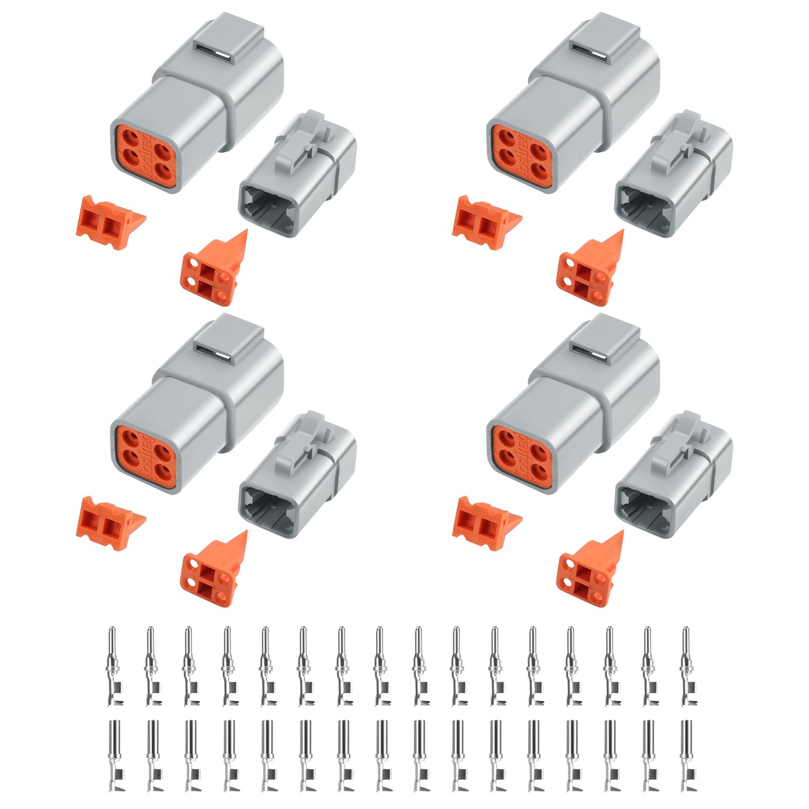 48 PCS Deutsch DTP Connector Kit 4 Pin Automotive Waterproof Connectors 4 sets with Size 12 Stamped Contacts Gauge 14-12 AWG Wire Size,25A