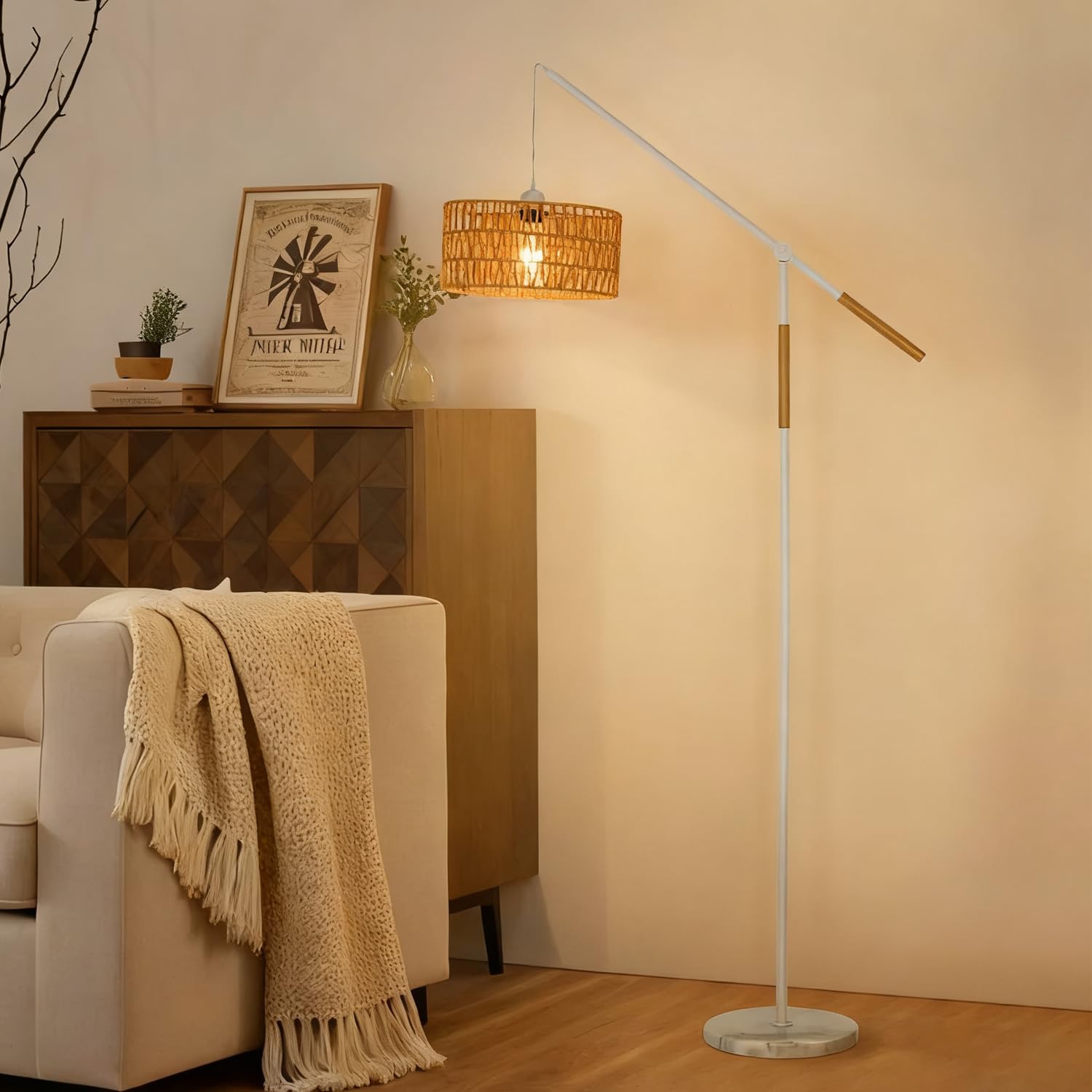 Pantalla tejida a mano en lámpara de pie de arco para iluminación decorativa 8