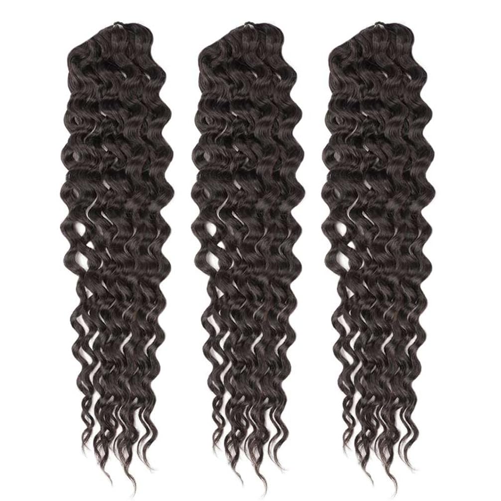 QVR Pro Pre Separated Water Wave Feather Crochet Human Hair Bulk Pre Looped and Lightweight Knotless Invisiable Knot With String Natural Black 18 inches 56 Gram/Pack