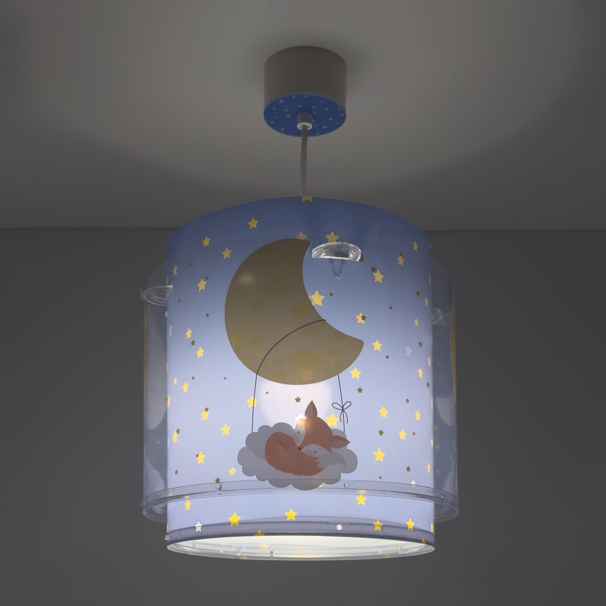 Dalber Lámpara Techo Colgante Infantil Luna Estrella Azul 76632M E27 | Incluye difusor de luz inferior extraible; Habitación niños; lámparas infantiles; Moon Dreams