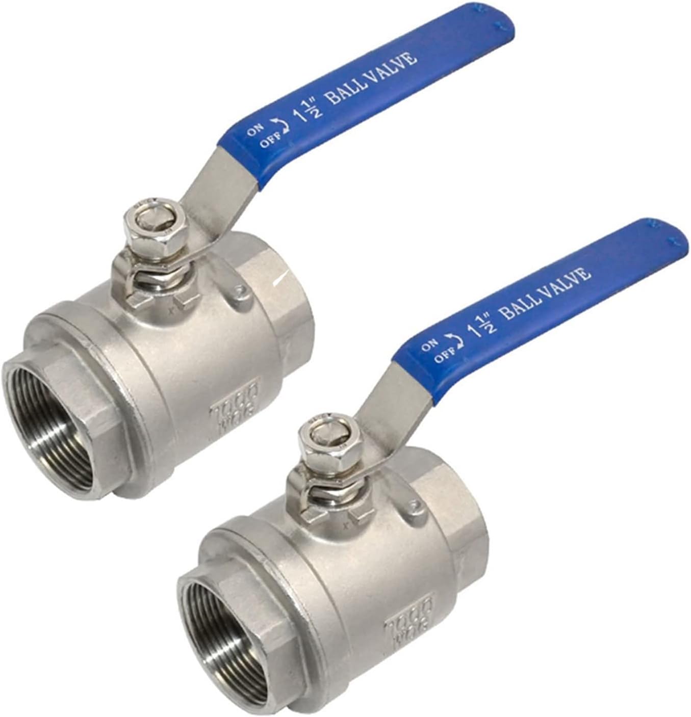 316 Stainless Steel 1/8"~3" Full Port Ball Valve with Blue Vinyl Handle, NPT Female x Female Thread,1000 WOG (3")