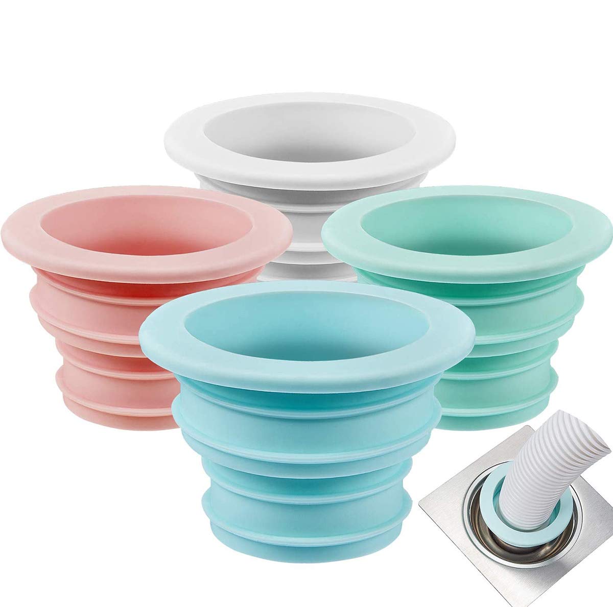 HiDear Silicone Deodorant Sealing Plug, Deodorant Silicone Ring, Drain Pipe Hose Washing Machine Plug Connector Pool Floor Drain Cleaning Tools for Bathroom, Laundry Room, Kitchen (4 Pcs)