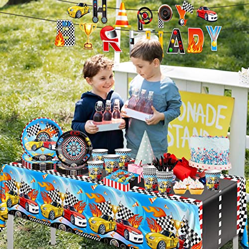 Race Car Birthday Party Supplies-142Pcs Racing Themed Plates And Napkins Set Boys Birthday Checkered Flag Two Fast Race Car Tableware Black Racetrack Race Car Decorations #TOP4