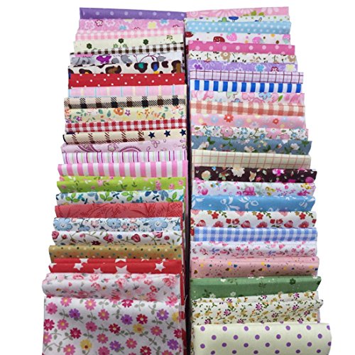 levylisa 50 Pieces Pre Cut Assorted Colours Cotton Squares Quilting Fabric,Patchwork Fabric Patchwork Quilting Sewing Fabric Patchwork Flower Dots DIY Quilting Handmade Craft 8 x 8 Inches