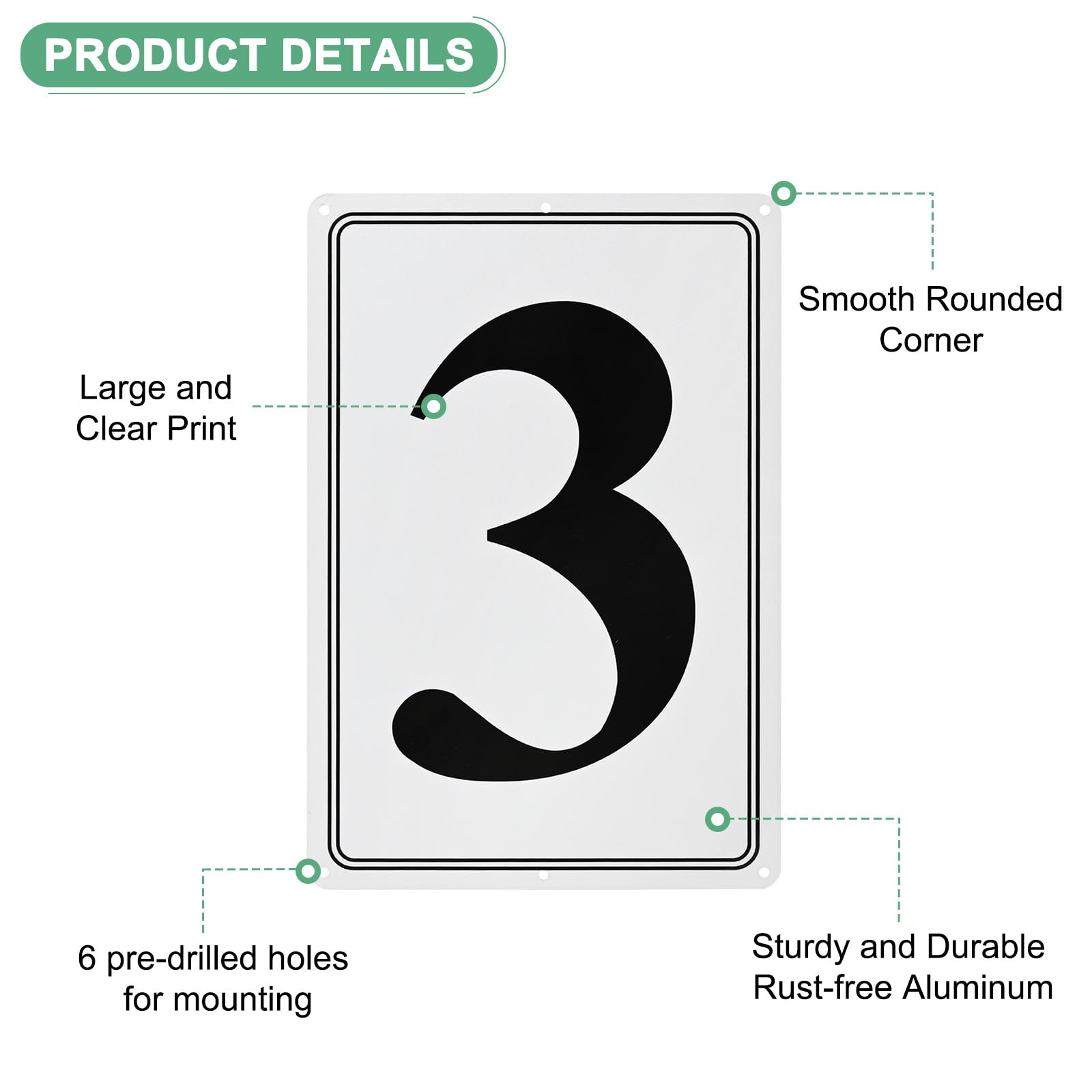 M METERXITY Aluminum Number Sign 3, 11.8 Inch House Numbers and Metal Letters, Parking Spot Letter Signs - Image 2